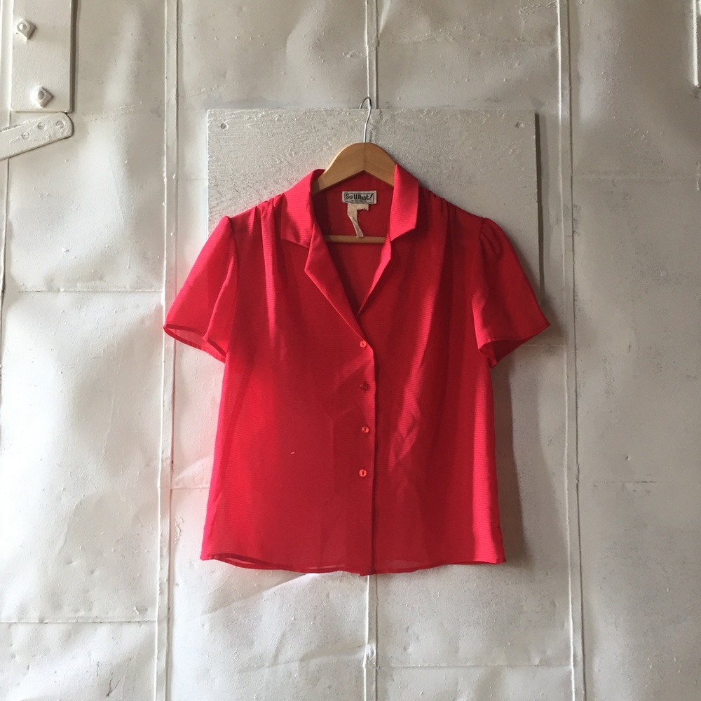 Vintage red sheet button up blouse