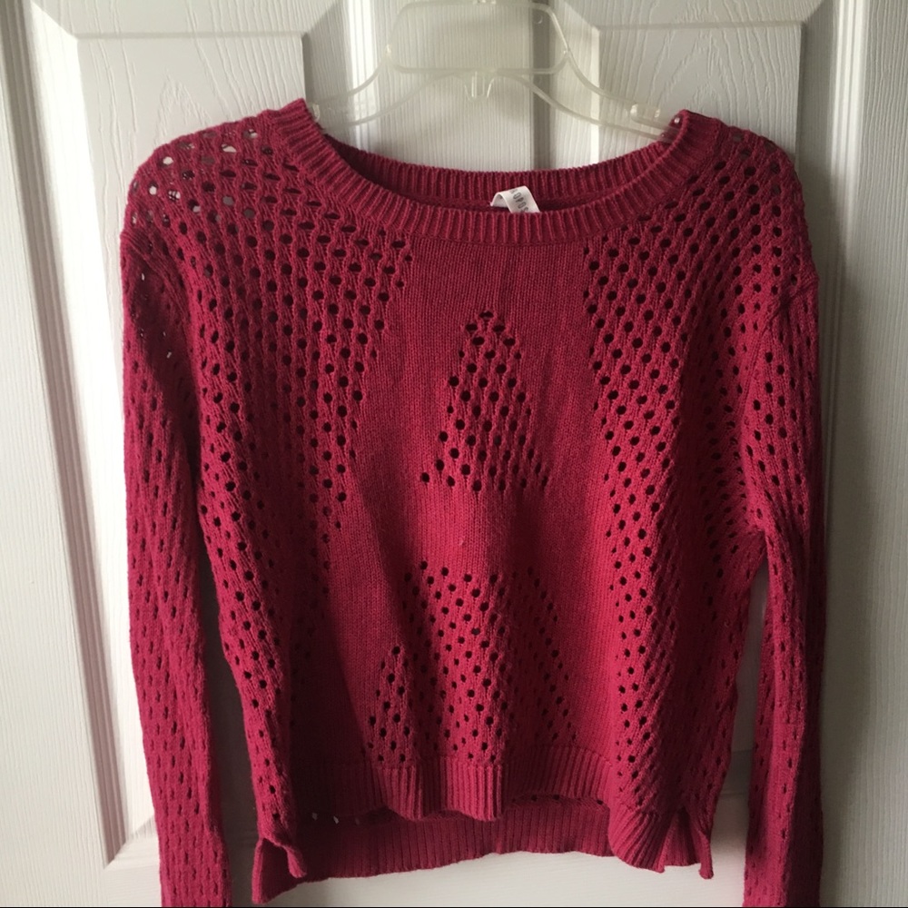 LAST CALL Red (or Burgundy) Open Knit A Sweater