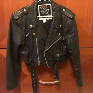 Details about / Vintage 80s Contempo Casuals Cropped Moto Leather Jacket