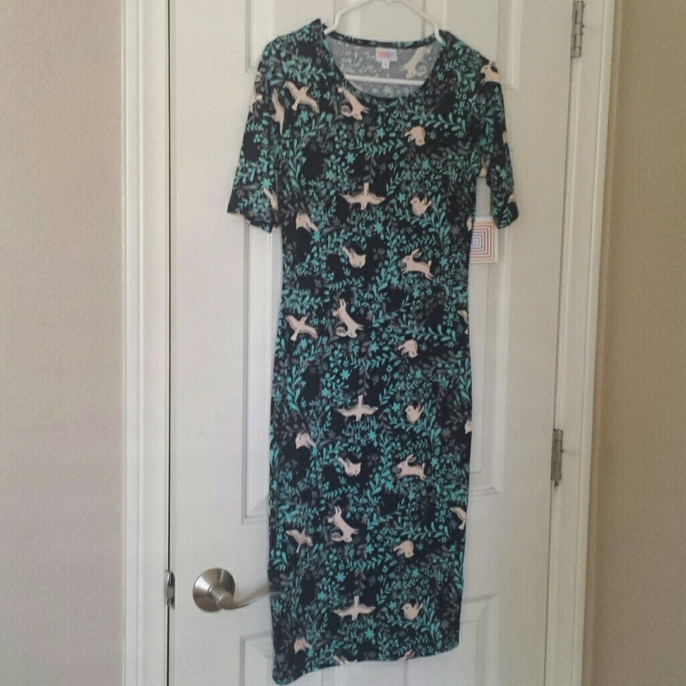 Lularoe Julia Dress, XS - Black & Teal, Easter