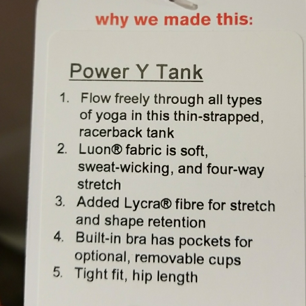 Lululemon Power Y Tank Size 8 - NWT - Picture 3 of 3