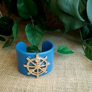 Mud Pie Blue Acrylic Gold Anchor Helm Nautical Bra