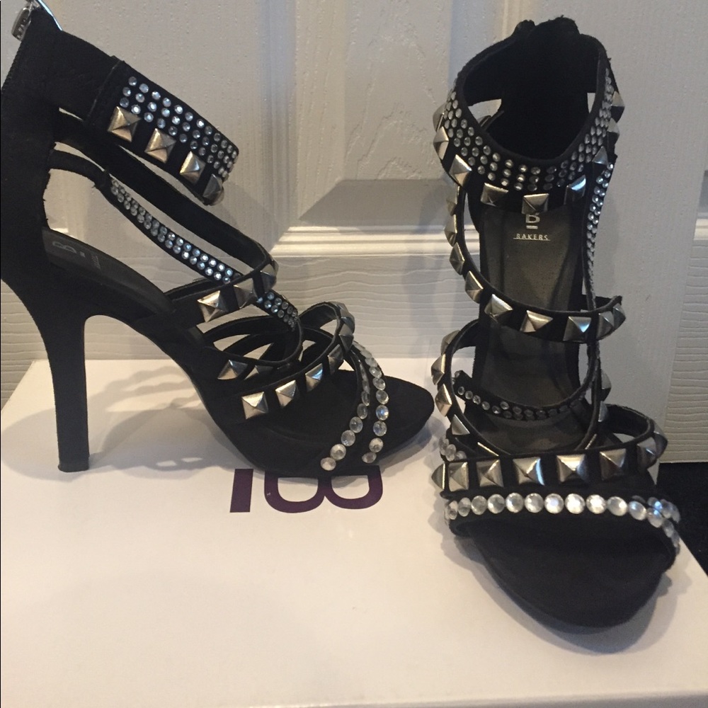 Bakers Black Suede Studs & Bling Heels
