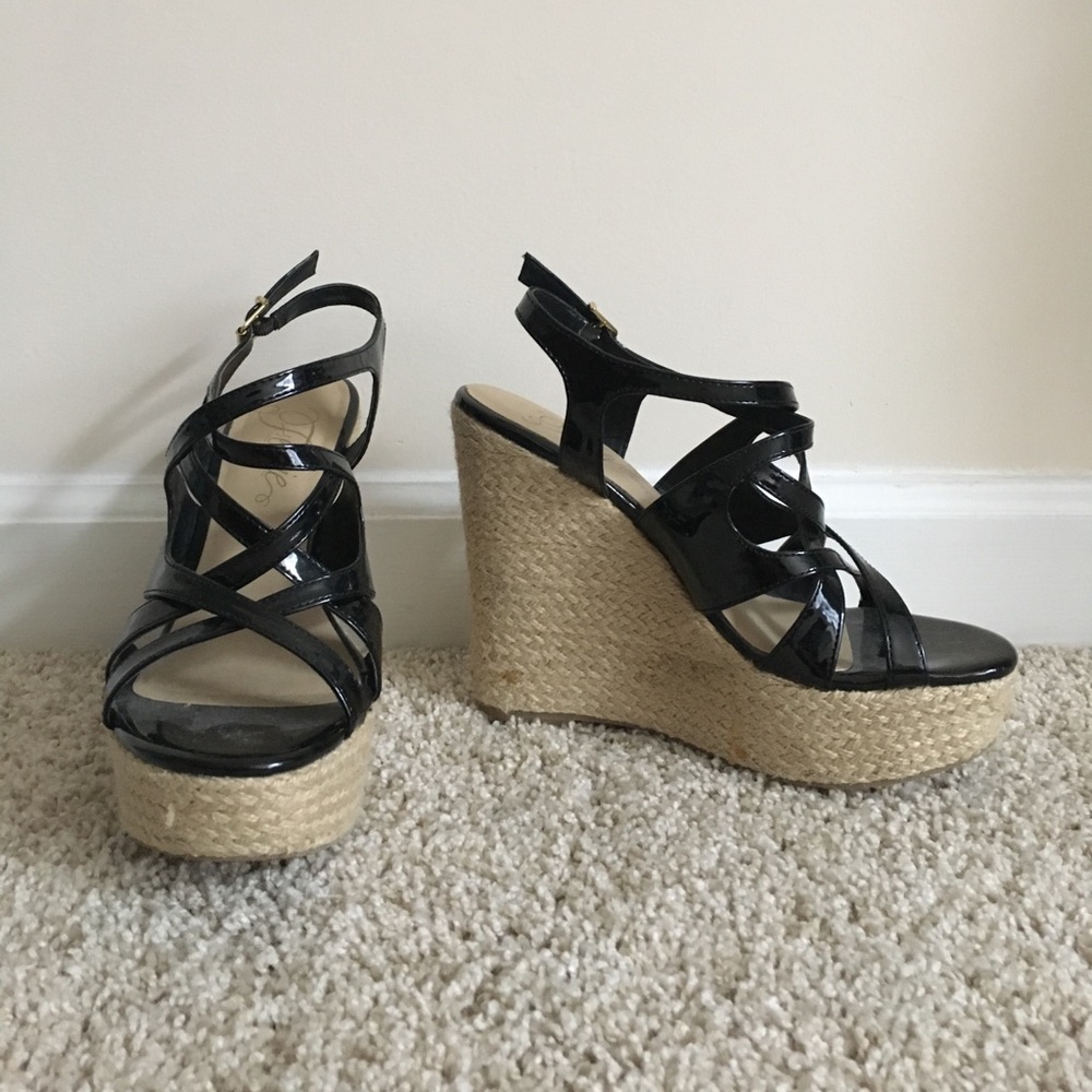 Fergie Black Strappy Wedges