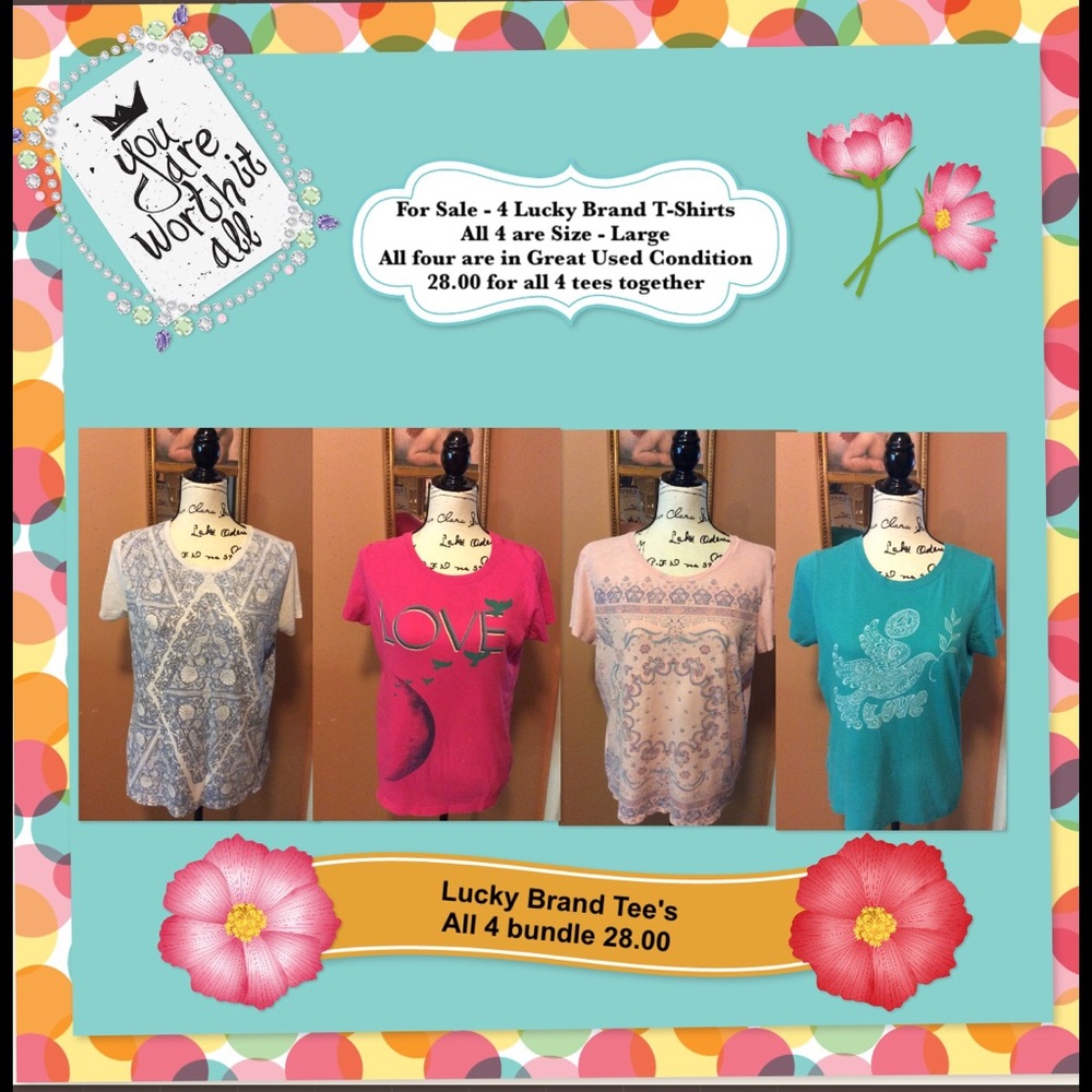 Lucky Brand Tee Shirts all/4 together size L 12.00