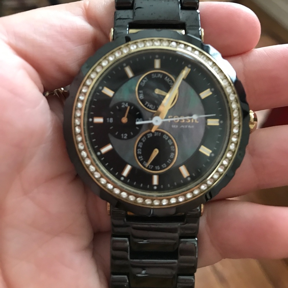 ❌SOLD❌ Ceramic Fossil Watch Mother of Pearl Face - Picture 3 of 7