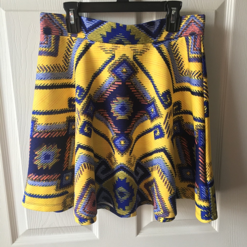 LAST CALL Blue and Yellow Patterned Skirt