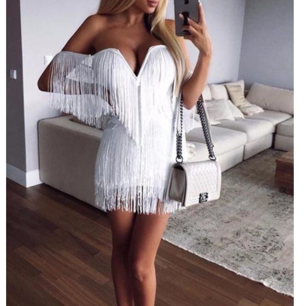 White Fringe Off the shoulder top