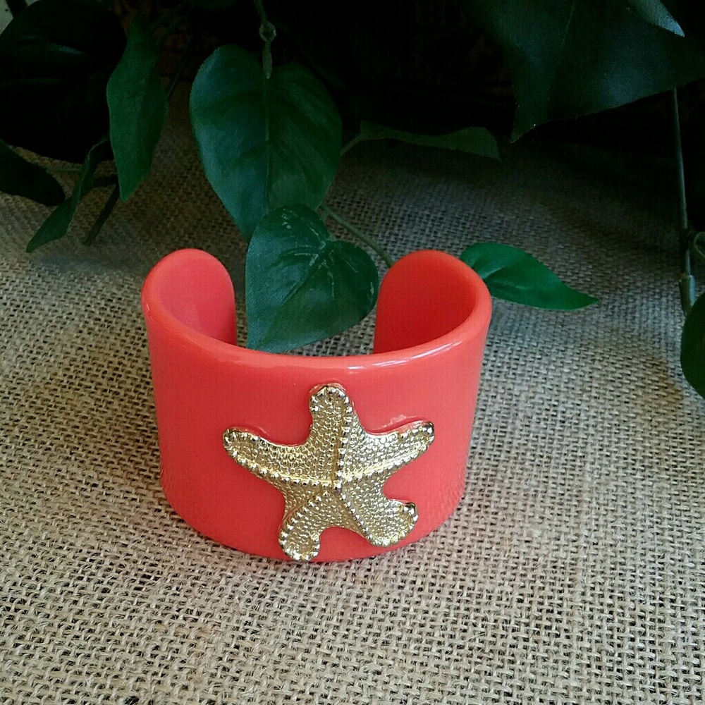 Mud Pie Orange & Gold Sealife Cuff Bracelet