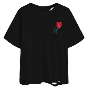 Tshirt Rose Embroidery Summer Novelty Tees