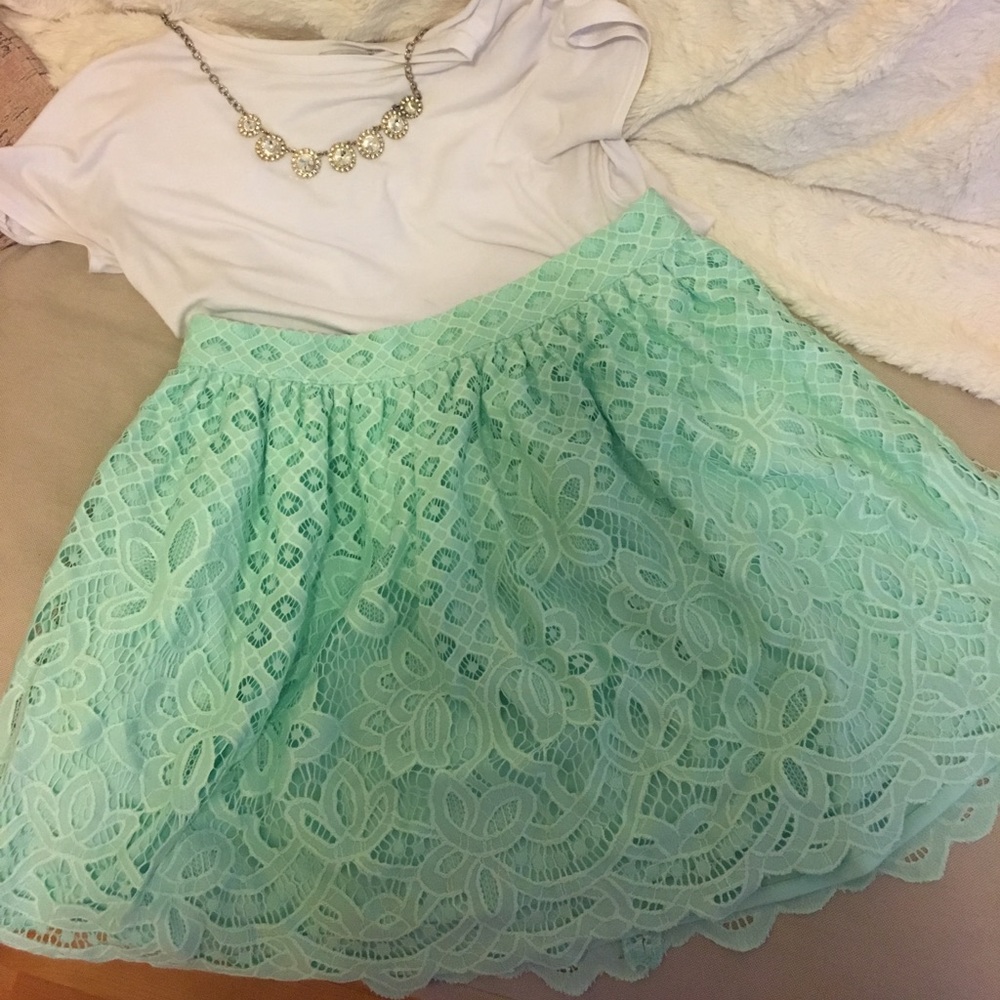 Mint green lace skirt