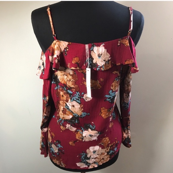 Floral Burgundy Off Shoulder Top - Picture 6 of 6