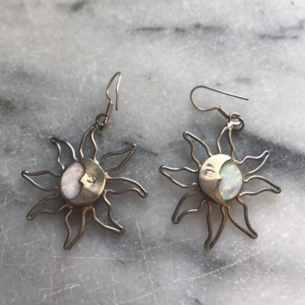 Silver and opal sun earrings