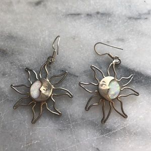 Silver and opal sun earrings