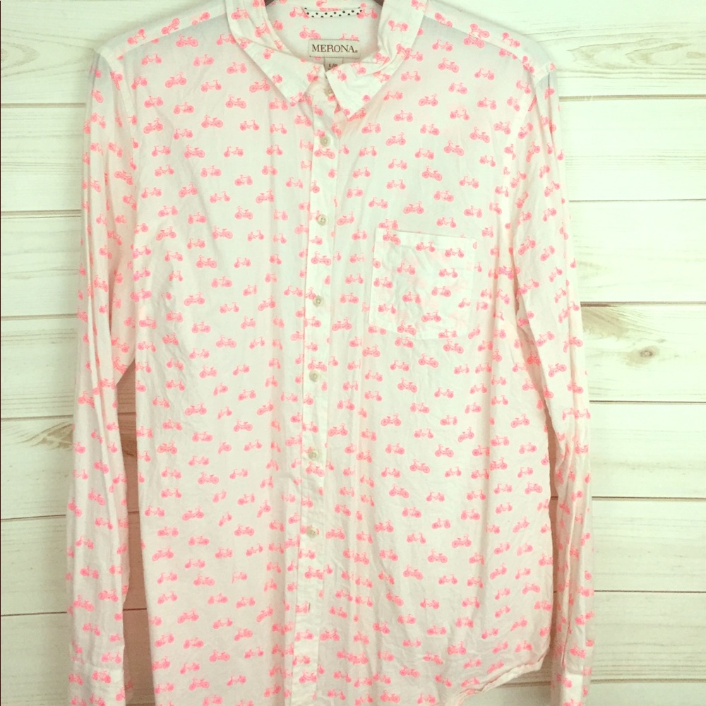 Hot pink bicycle button down shirt
