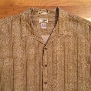 LL Bean Hawaiian Brown Tapa Pattern Shirt