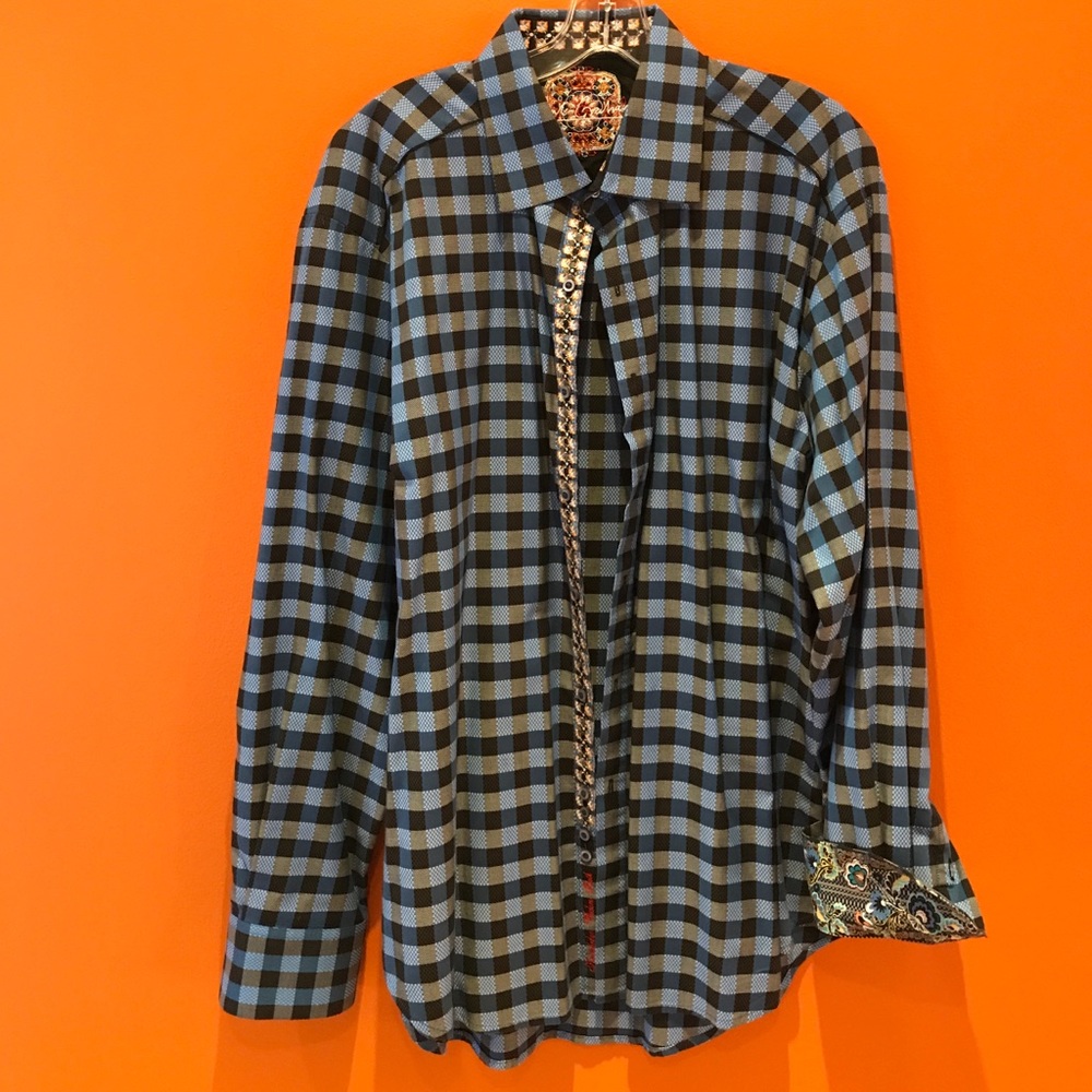 $268 Men ROBERT GRAHAM Blue Check Shirt XL