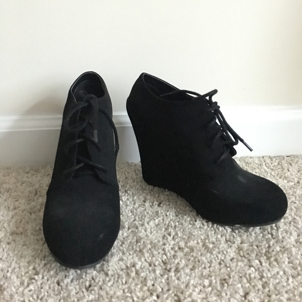Qupid Lace Up Black Suede Booties