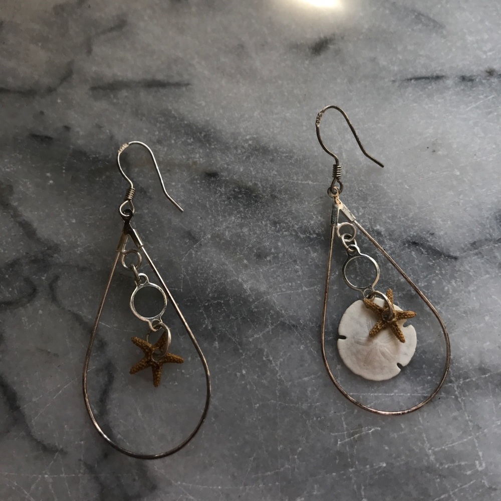 Silver hoop shell and starfish earrings