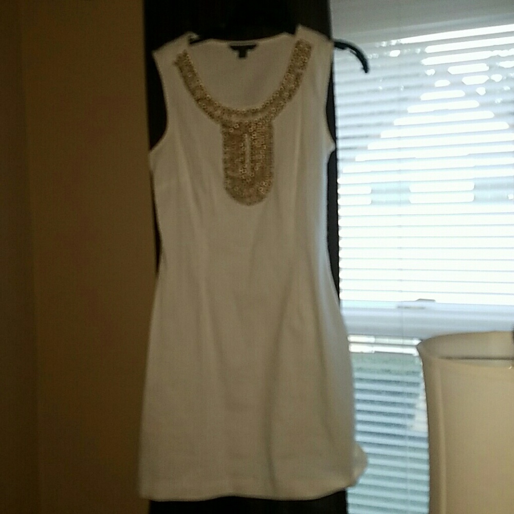 White dress with gold  beads