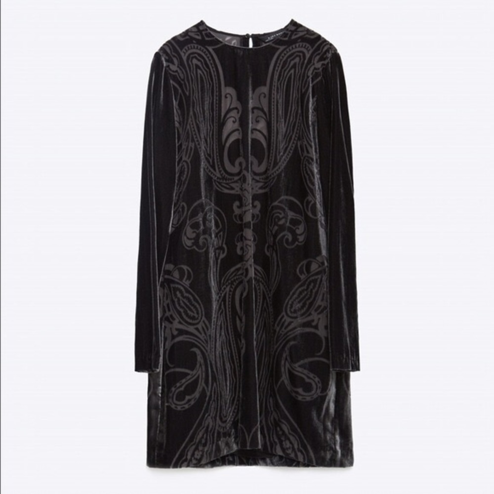 Zara Shift Long Sleeve Velvet Mini Dress - Picture 3 of 4