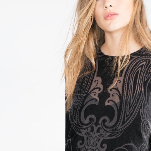 Zara Shift Long Sleeve Velvet Mini Dress - Picture 2 of 4