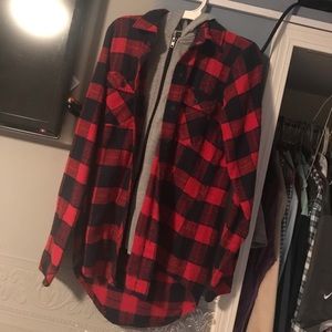 Red flannel zip up blouse