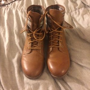 Brown faux leather combat boots