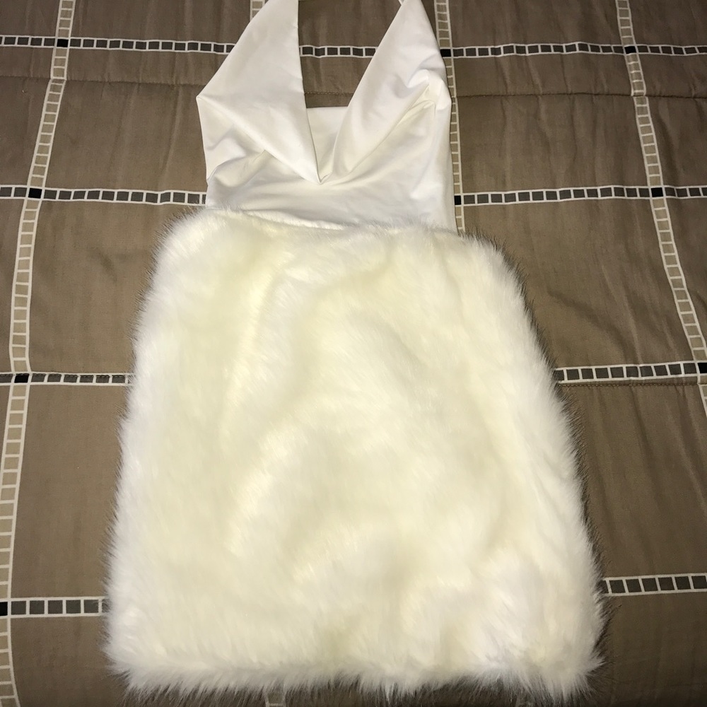 White Fur Skirt Dress