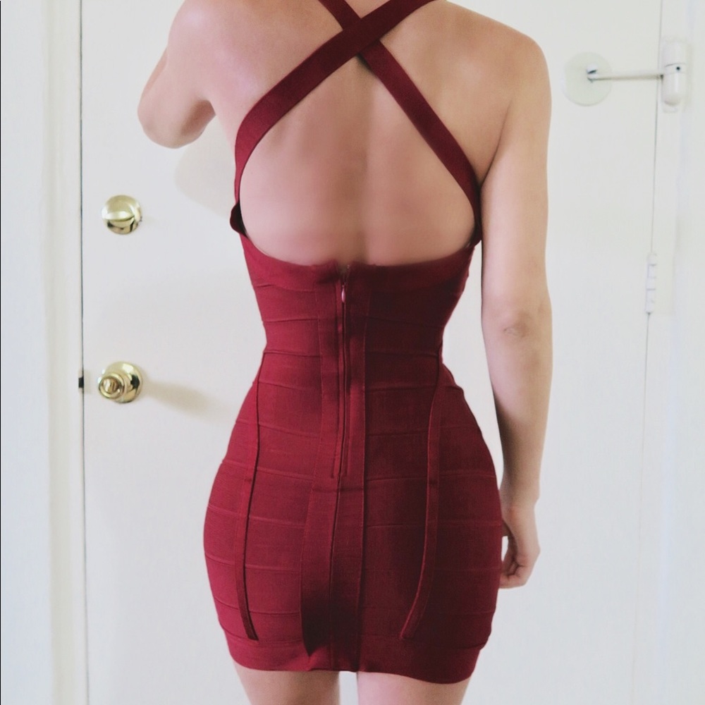 Burgundy Bandage Dress - Picture 2 of 2
