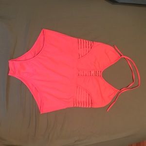 Hot pink lace striped one piece NWOT
