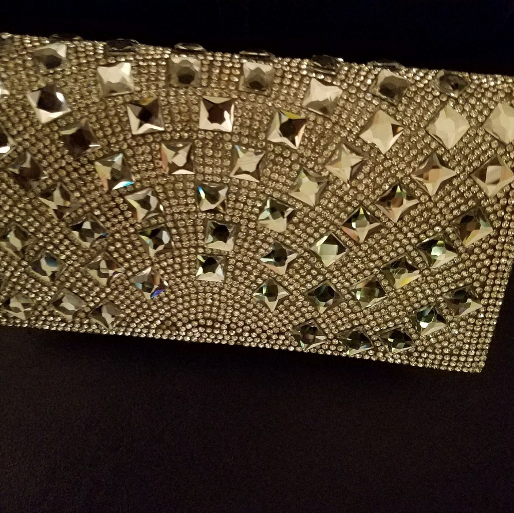 Jessica McClintok silver crystal studded clutch