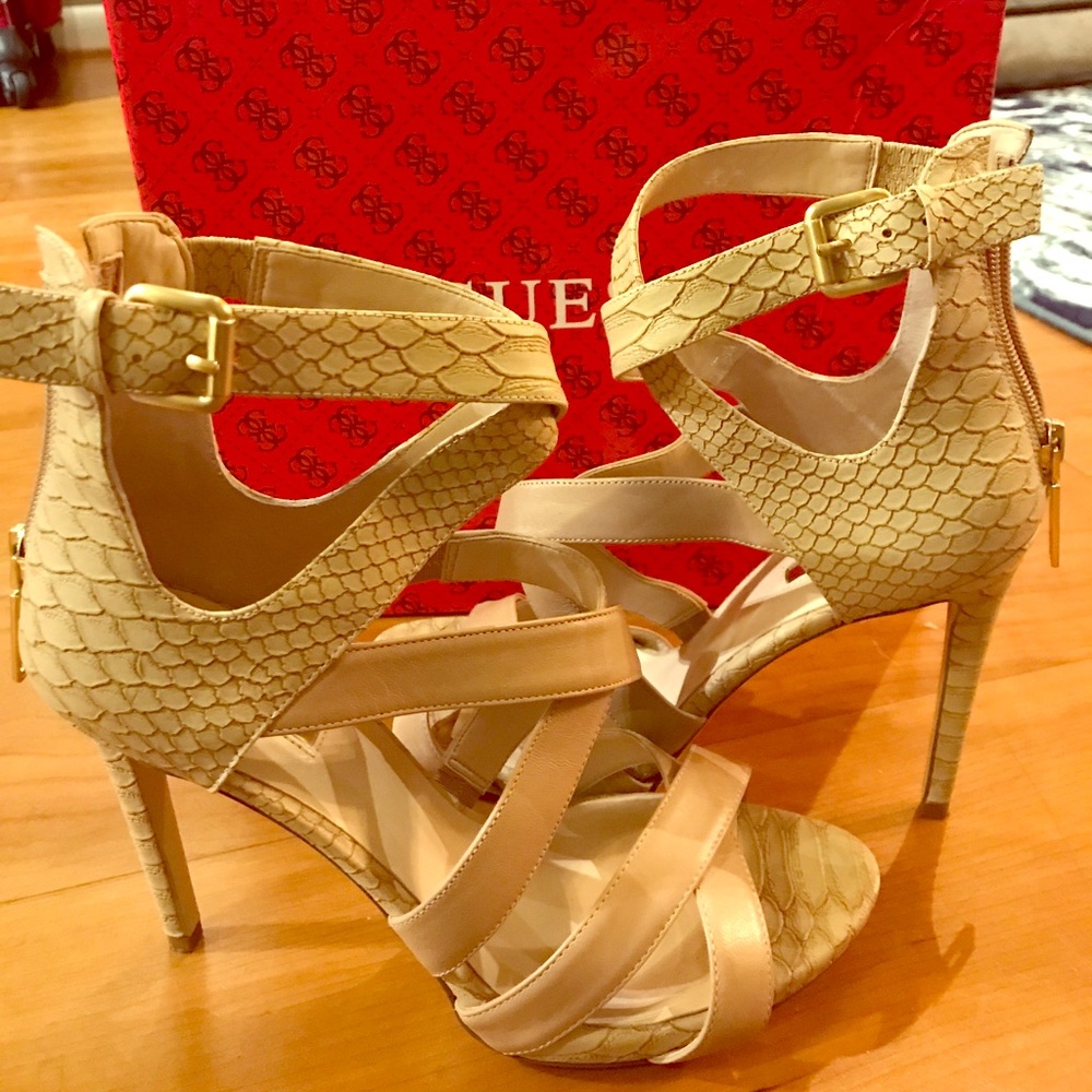 Guess Nude leather & Snakeskin heels