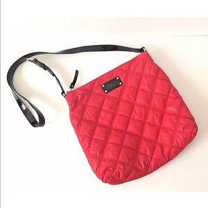 Kate Spade Red Quilted Crossbody Adj Black Strap