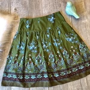 Xhilaration olive green w/print 100% cotton skirt