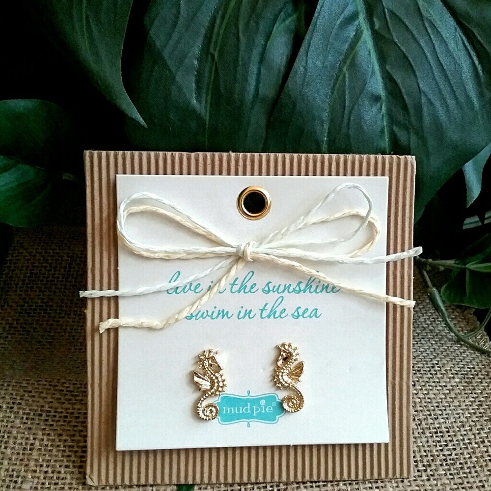 Mud Pie Tradewinds Gold Seahorse Earrings