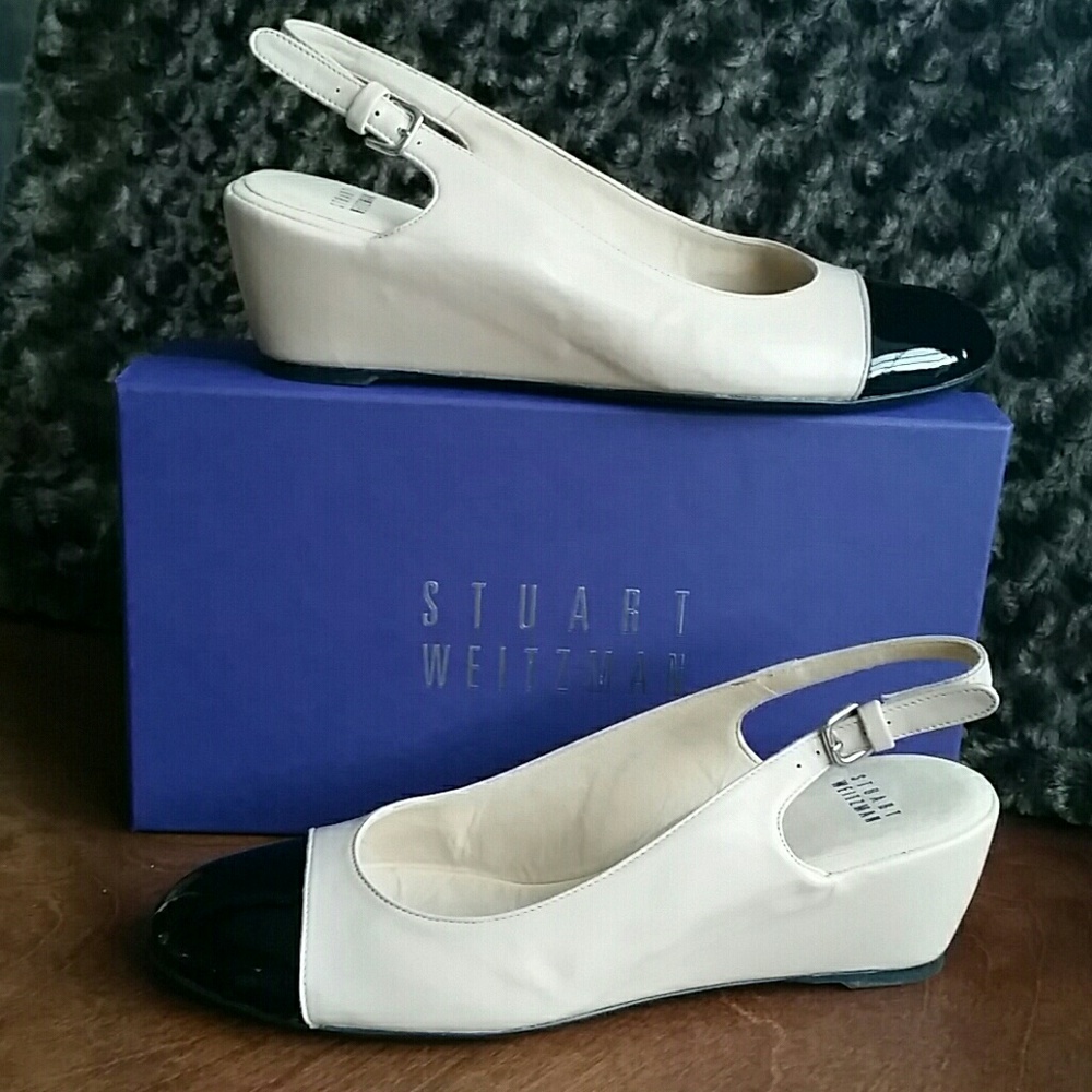 Stuart Weitzman Cap-toe Slingback Wedge, Nude