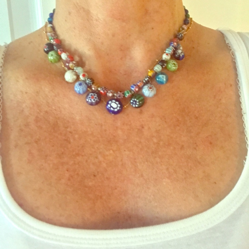 Glass solid stone beaded necklace