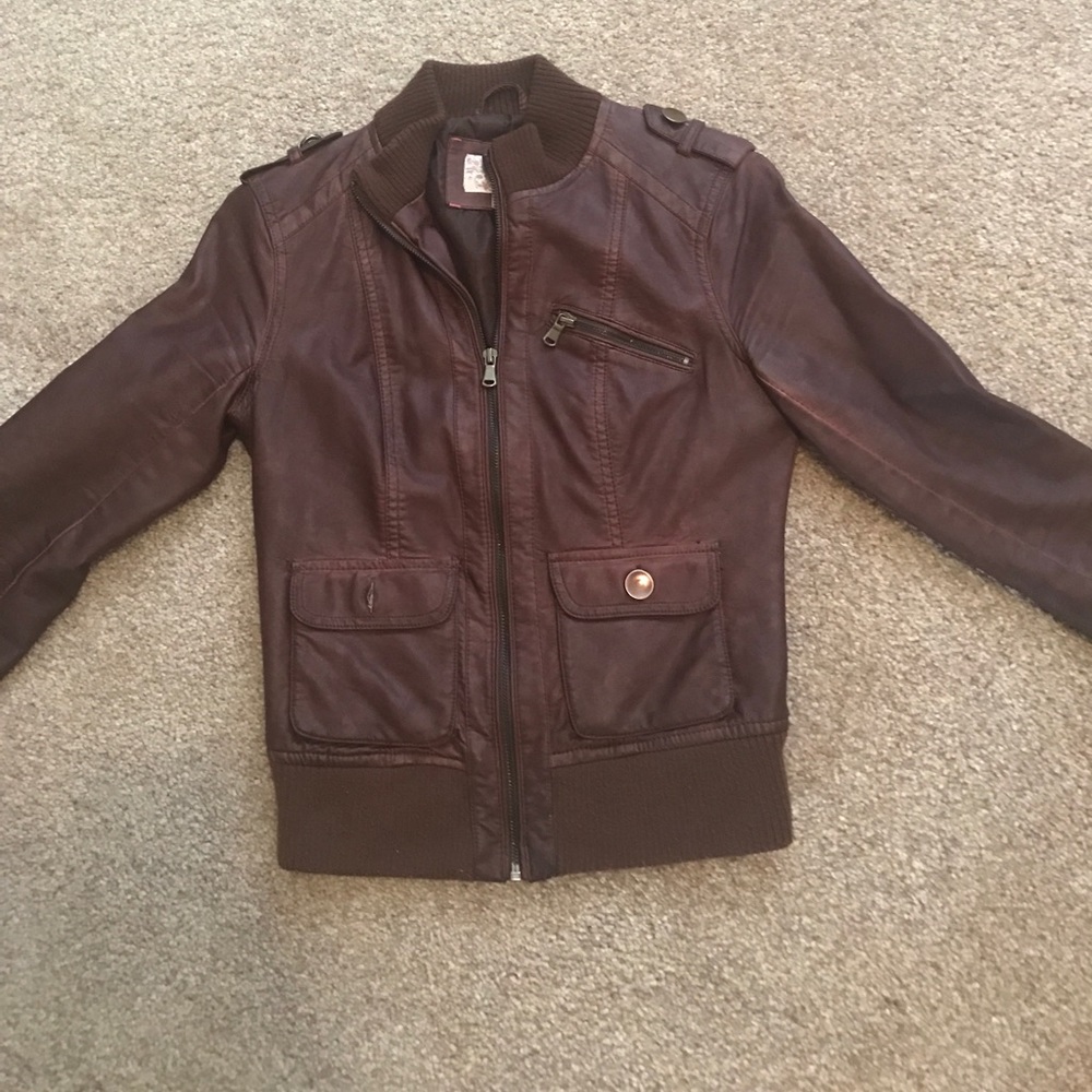 Brown leather zip up