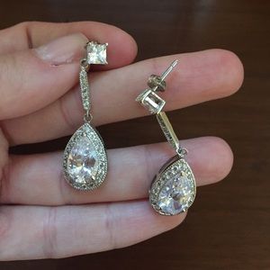 CZ Gemstone Teardrop Chandelier Pierced Earring