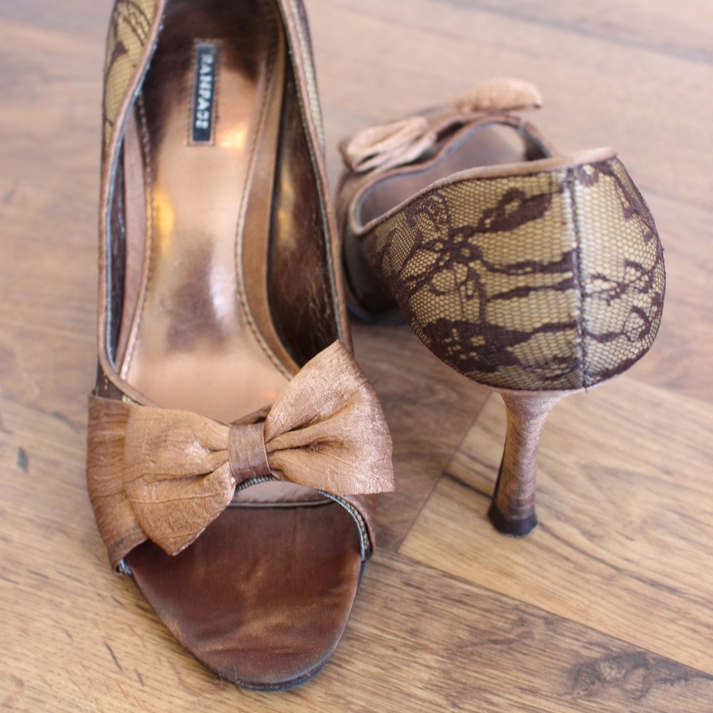 Fancy Peep-Toe Satin & Lace Heels