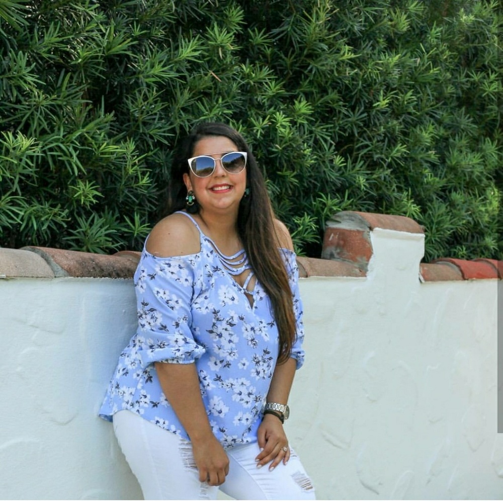 Cold shoulder blue top