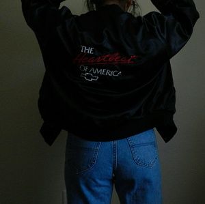 VINTAGE Pla-Jac Black Nylon Satin Chevy Jacket
