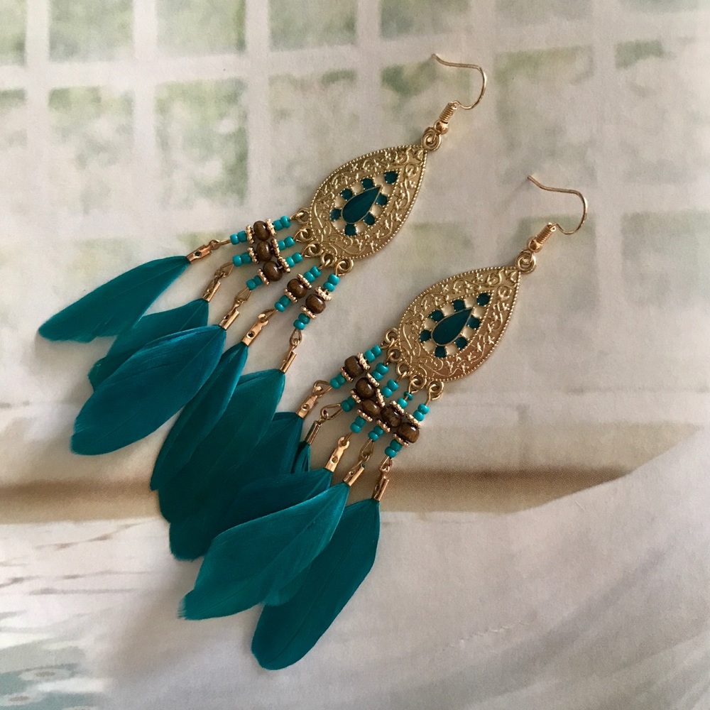 Boho Turquoise Feather Earring