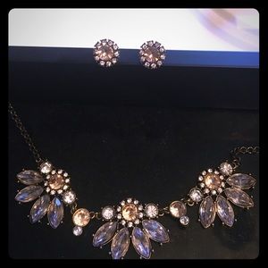 Bronze crystal Flower earring & statement necklace