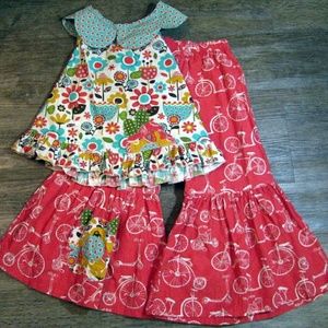 Jelly the pug big ruffle/flare pant and top outfit