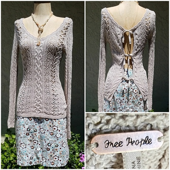 Free People Sweaters - Free People Stone Cable Knit Tie Back Sweater