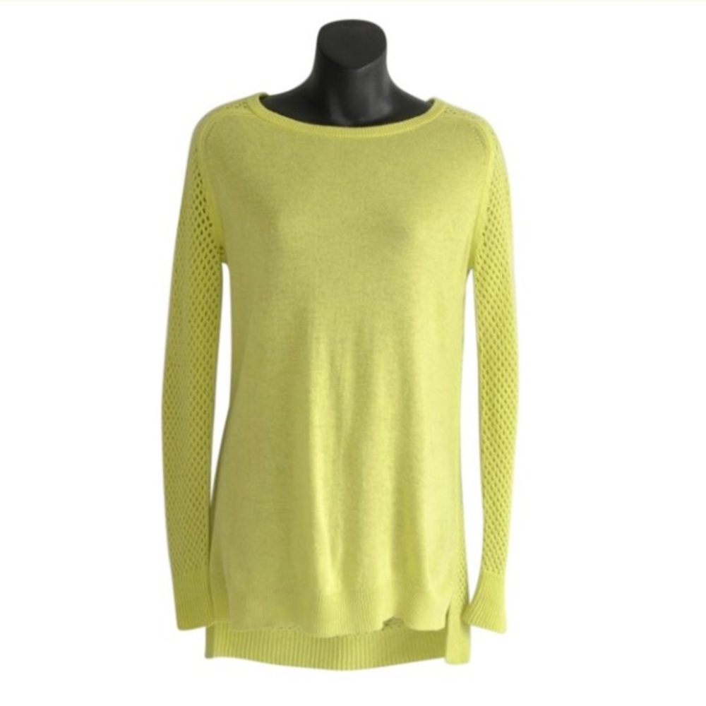 THEORY wool blend neon yellow crochet back sheer