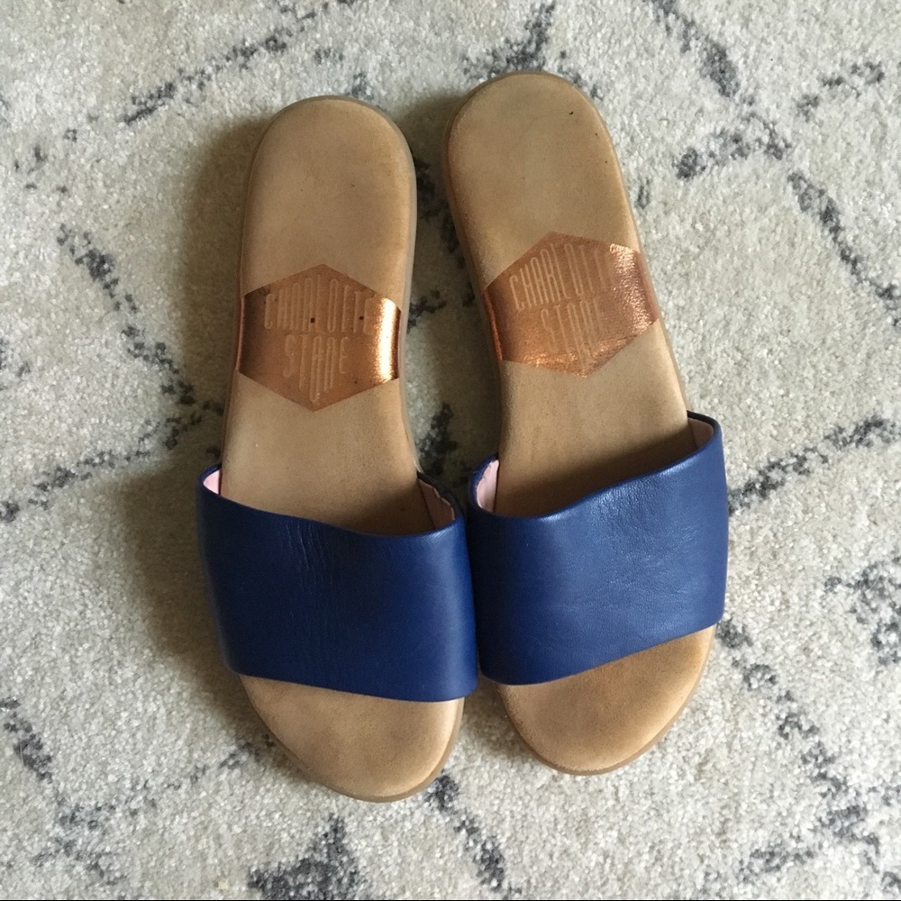Charlotte Stone Blue Leather Slides size 37