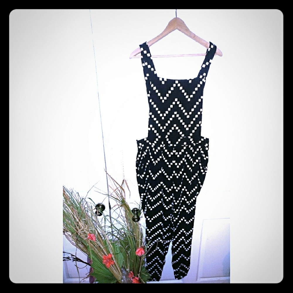 Skinny leg black and cream romper